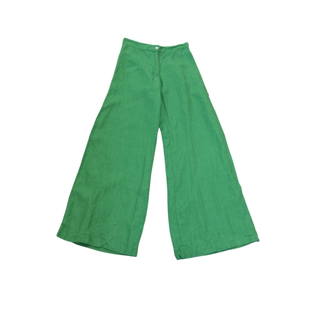 Pepitos Made in Italy Green 100% Linen High Rise Wide Leg Palazzo Pants Size M